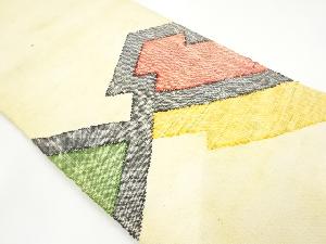 アンティーク　手織り真綿紬抽象模様織出し名古屋帯